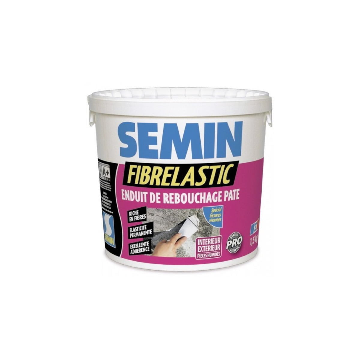 Enduit de rebouchage fibré et souple Fibrelastic Semin (5kg